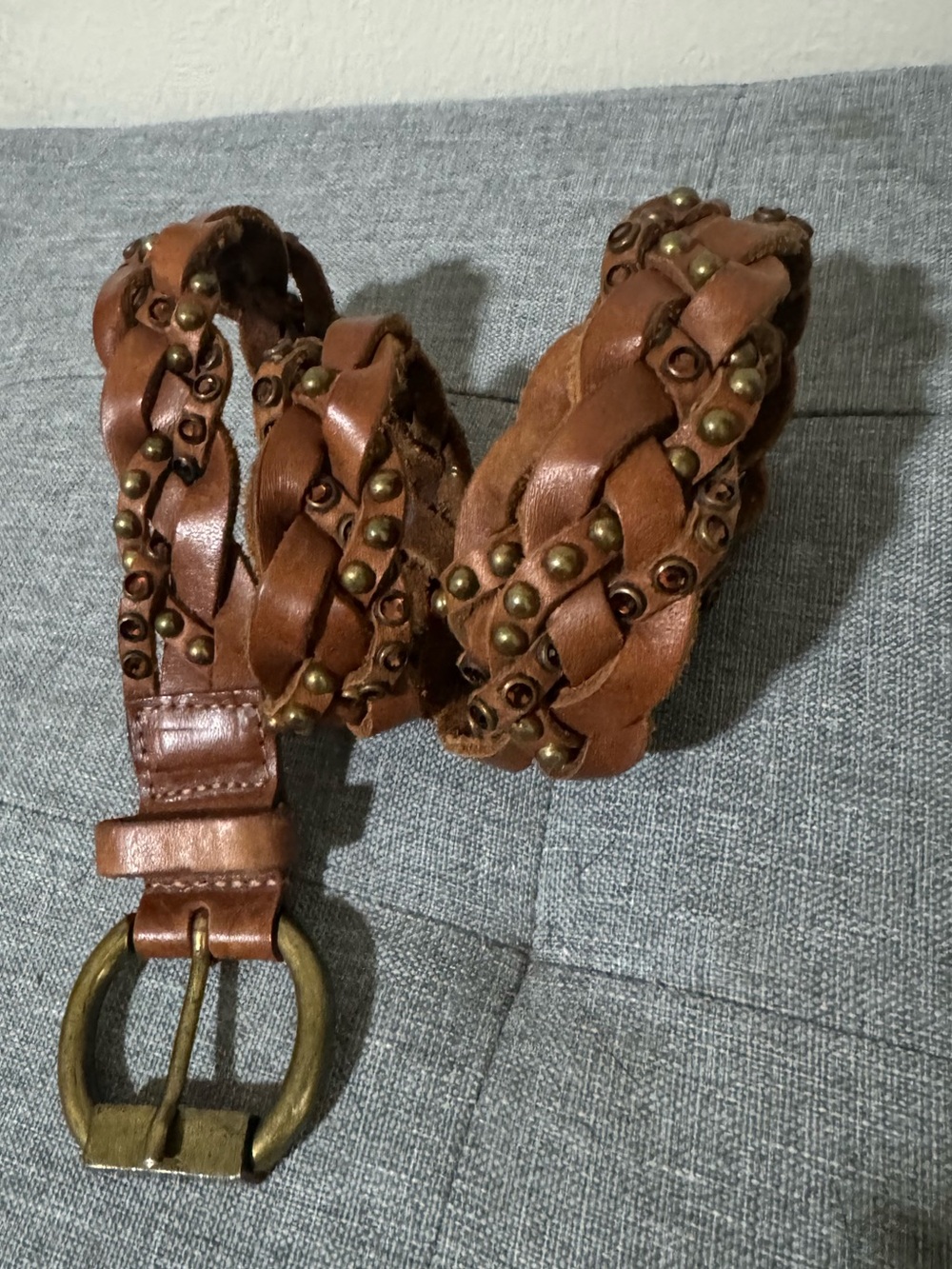 Leather Rock Braided Brown Leather Studded Belt